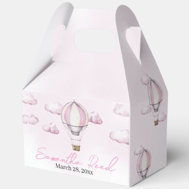 Pink Hot Air Balloon Baby Shower Favour Box (Front)