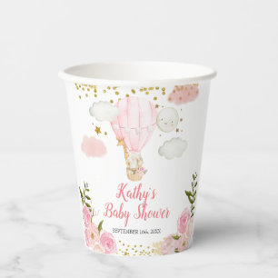 Pink Hot air balloon baby shower Floral Paper Cups