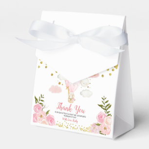 Pink Hot air balloon baby shower gold glitter Favor Box