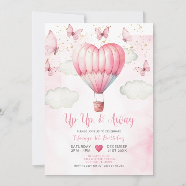 Pink Hot Air Balloon Baby Shower Invitation (Front)