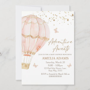 Pink Hot Air Balloon Baby Shower Invitation, Girl  Invitation