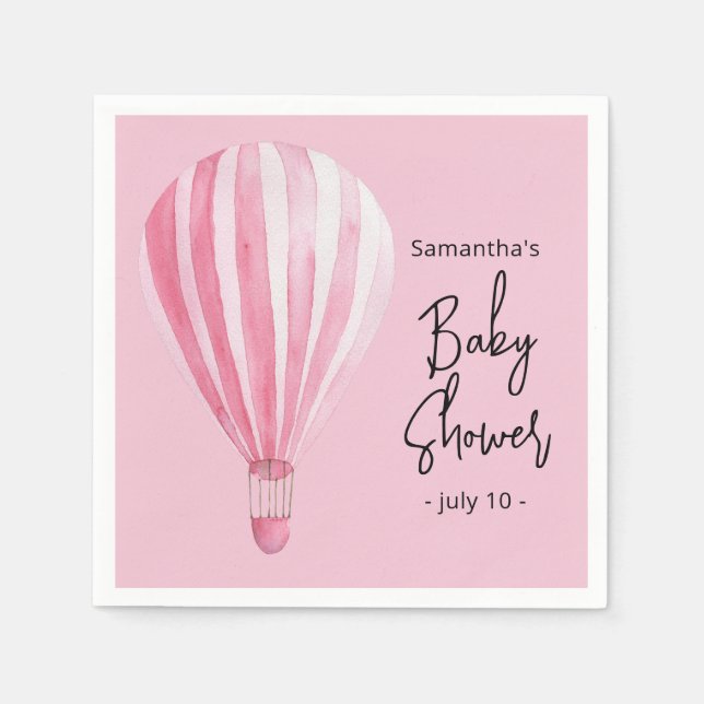 Pink hot air balloon Baby shower Napkin (Front)