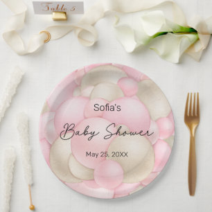 Pink Hot Air Balloon Baby Shower Paper Plate