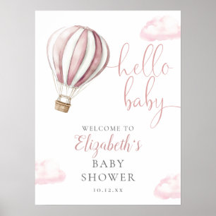 Pink Hot Air Balloon Baby Shower Welcome Sign