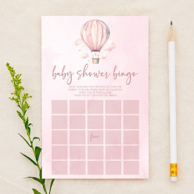 Pink Hot Air Balloon Bingo Baby Shower Game (Creator Uploaded)
