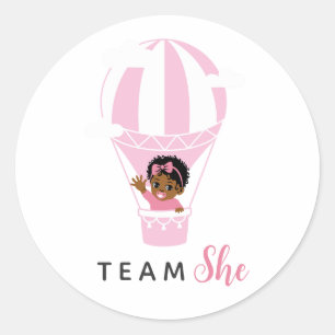 Pink Hot Air Balloon Black Gender Reveal  Classic Round Sticker
