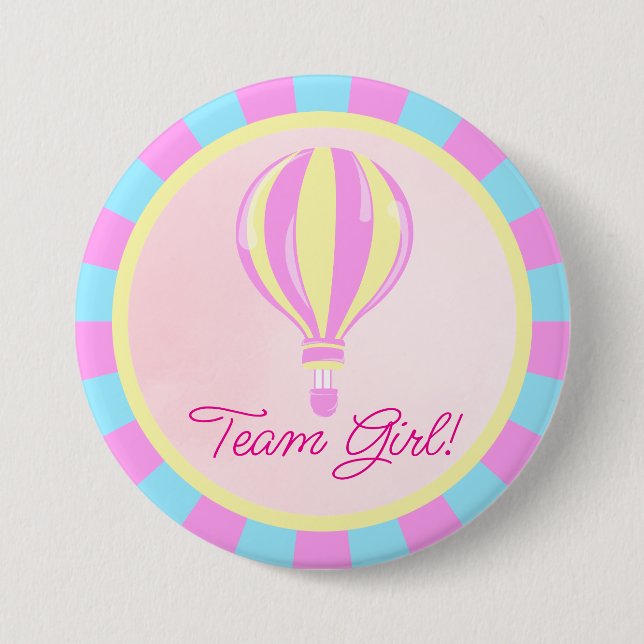 Pink Hot Air Balloon Gender Reveal Team Girl  3 Inch Round Button (Front)