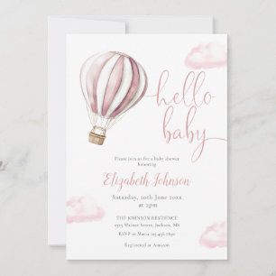 Pink Hot Air Balloon Girl All In One Baby Shower I Invitation