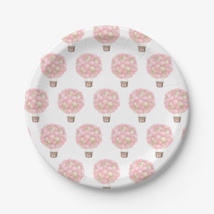 Pink Hot Air Balloon Girl Baby Shower Paper Plate