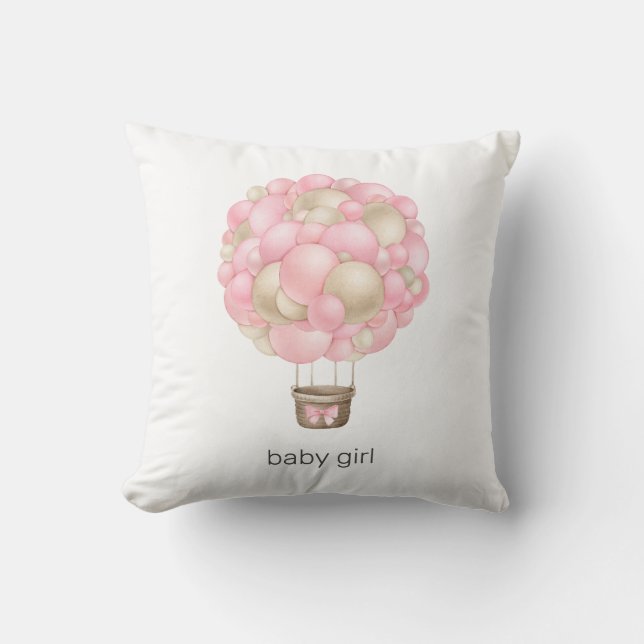 Pink Hot Air Balloon Throw Pillow (Front)