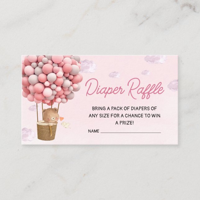 Pink Hot Air Balloon Up and Away Diaper Raffle Enclosure Card (Front)