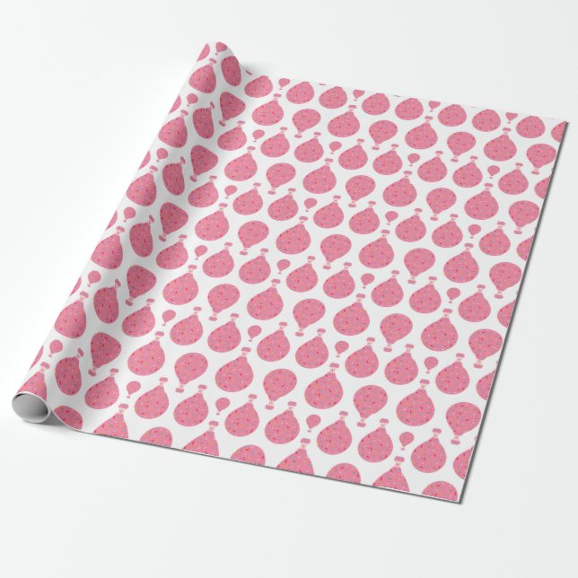 Pink Hot Air Balloons Wrapping Paper (Unrolled)
