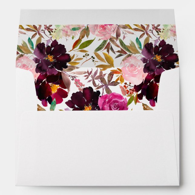 Pink- Hot & Blush & Purple Fall Floral Envelope (Back (Bottom))
