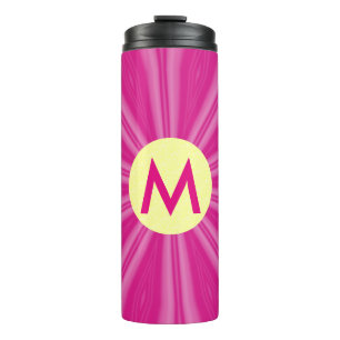 Pink Hot Bright Sunburst Monogram Yellow Circle Thermal Tumbler