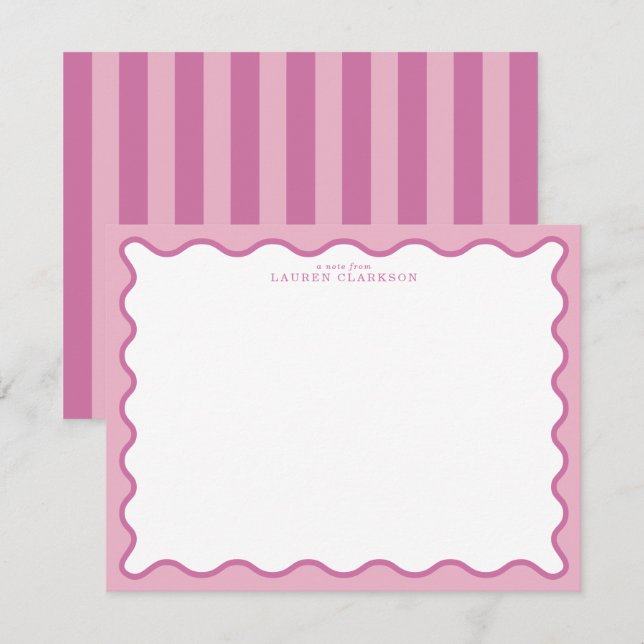 Pink & Hot Pink Wavy Border Note Card (Front/Back)