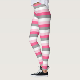 Pink, Hot Pink, White and Charcoal Grey Stripes  Leggings