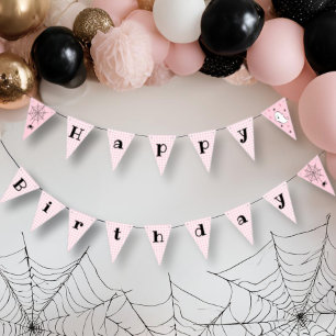 Pink Houndstooth Happy Birthday Halloween Ghost Bunting Flags