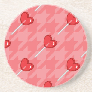 pink houndstooth heart lollipop coaster