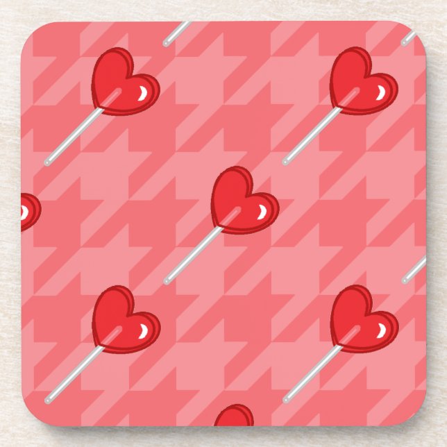 pink houndstooth heart lollipop coaster (Front)