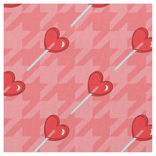 pink houndstooth heart lollipop fabric (Close Up)