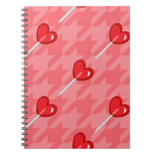 pink houndstooth heart lollipop notebook