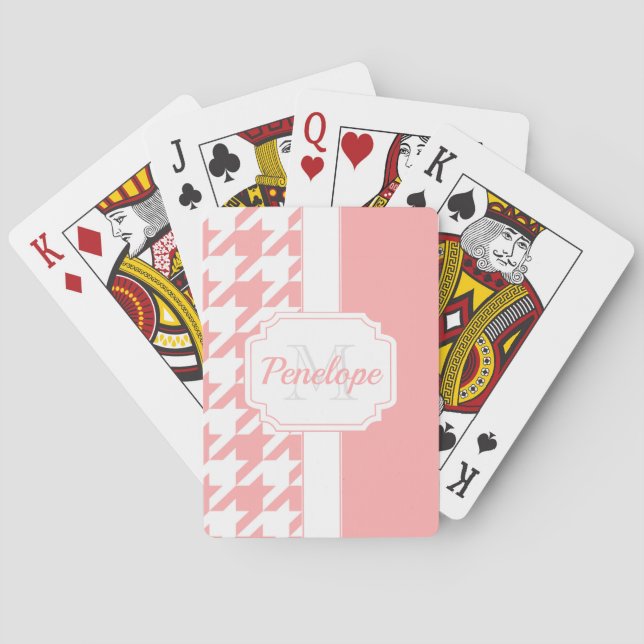 Pink Houndstooth Pattern Playing Cards (Back)
