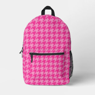 Pink Houndstooth Plaid Check Printed Backpack