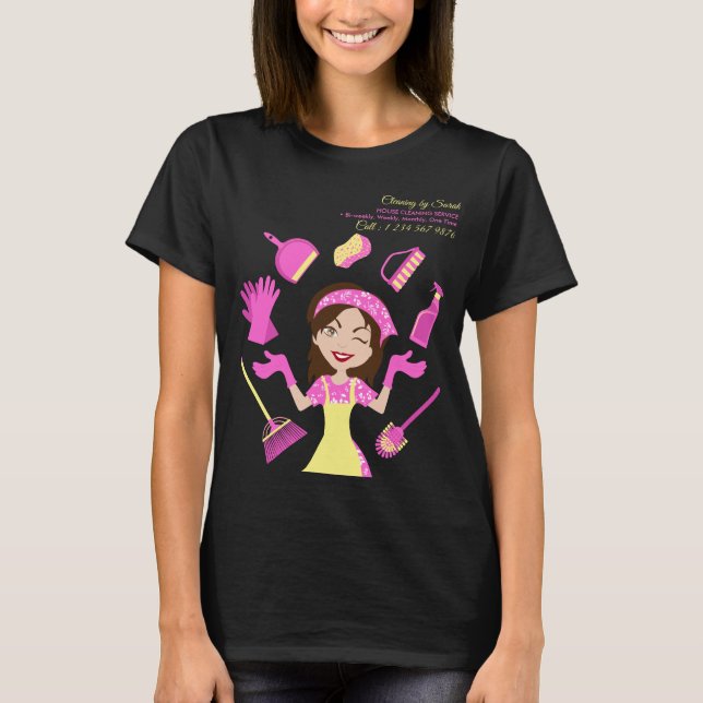 Pink House Cleaning Service Janitorial Daily T-Shirt (Front)