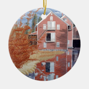 Pink House in Autumn Ceramic Ornament