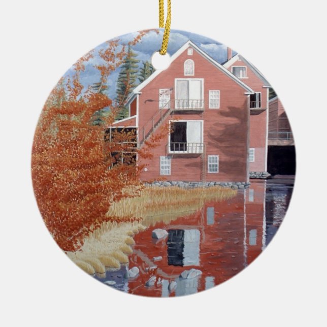 Pink House in Autumn Ceramic Ornament (Front)