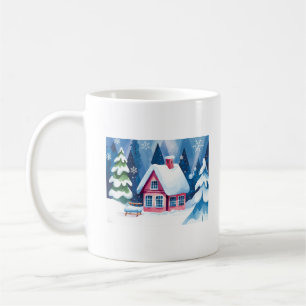Pink House in the Winter Forest Coffee Mug