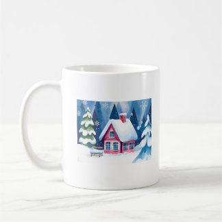 Pink House in the Winter Forest Coffee Mug