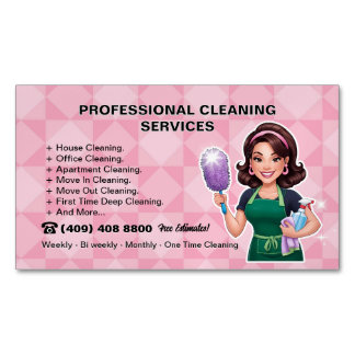 Pink Housekeeper Cleaning Service Magnetic Business Card