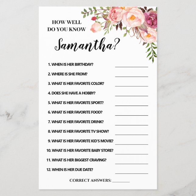 Pink How well do you know mom bilingual card (Front)