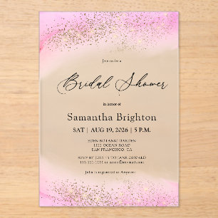Pink Hues Gold Sparkles Bridal Shower  Acrylic Invitations