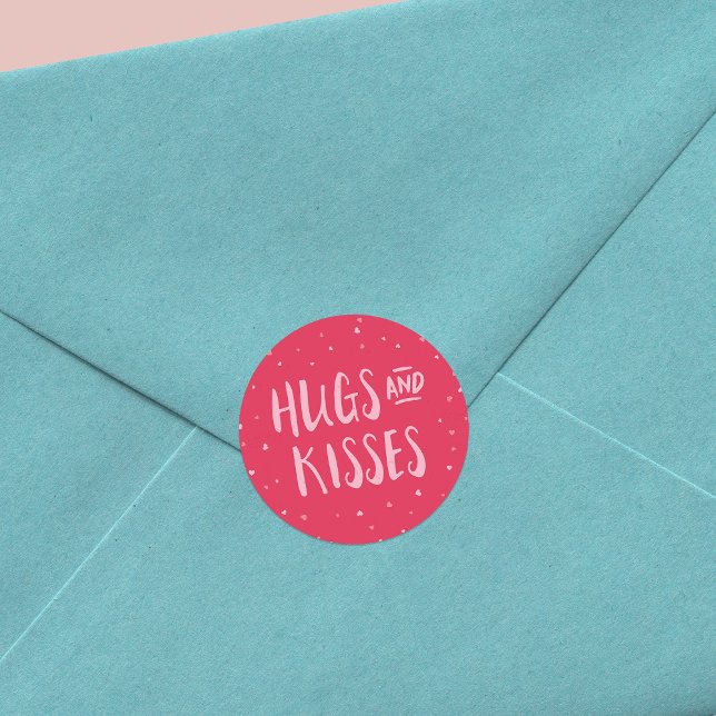 Pink Hugs and Kisses | Hearts | Valentine's Day Classic Round Sticker (Creator Uploaded)