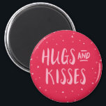 Pink Hugs and Kisses | Hearts | Valentine's Day Magnet<br><div class="desc">Pink magnets featuring scattered hearts with the words "Hugs and Kisses". This lovely magnet make cute decorations.</div>