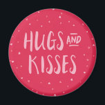 Pink Hugs and Kisses | Hearts | Valentine's Day Magnet<br><div class="desc">Pink magnets featuring scattered hearts with the words "Hugs and Kisses". This lovely magnet make cute decorations.</div>