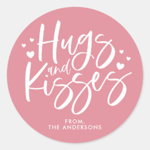 Pink Hugs and Kisses Valentine’s Day  Classic Round Sticker