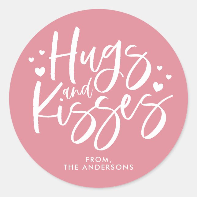 Pink Hugs and Kisses Valentine’s Day  Classic Round Sticker (Front)