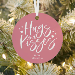 Pink Hugs and Kisses Valentine’s Day Holiday  Metal Ornament