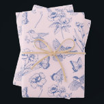 Pink Hummingbird & Butterfly Floral Wrapping Wrapping Paper Sheet<br><div class="desc">Hummingbird & Butterfly Floral Toile Pink Wrapping Wrapping Paper Sheet Set of 3</div>