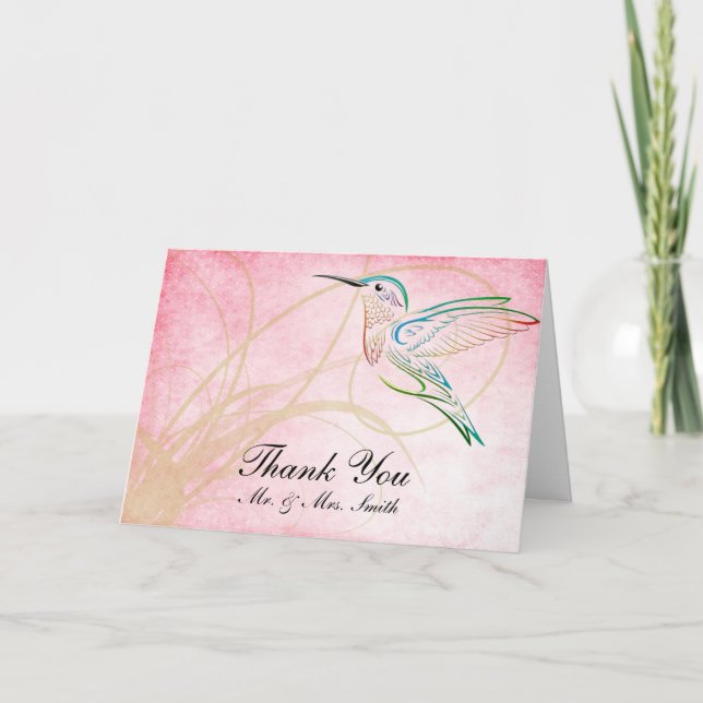 Pink Hummingbird Watercolor Thank You card (Front)