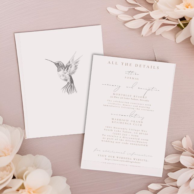 Pink Hummingbird Wedding Details Enclosure Cards (Creator Uploaded)
