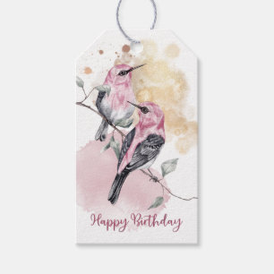 Pink Hummingbirds Happy Birthday Gift Tags