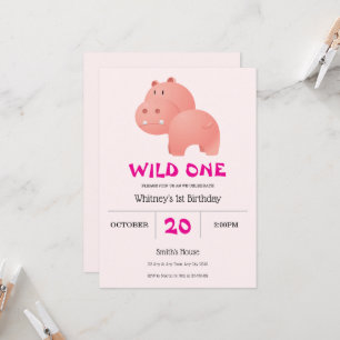 Pink Hungry Hippo 1st Birthday Invitation