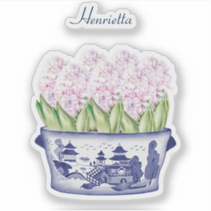 Pink Hyacinth Chinoiserie with Name Vinyl Sticker