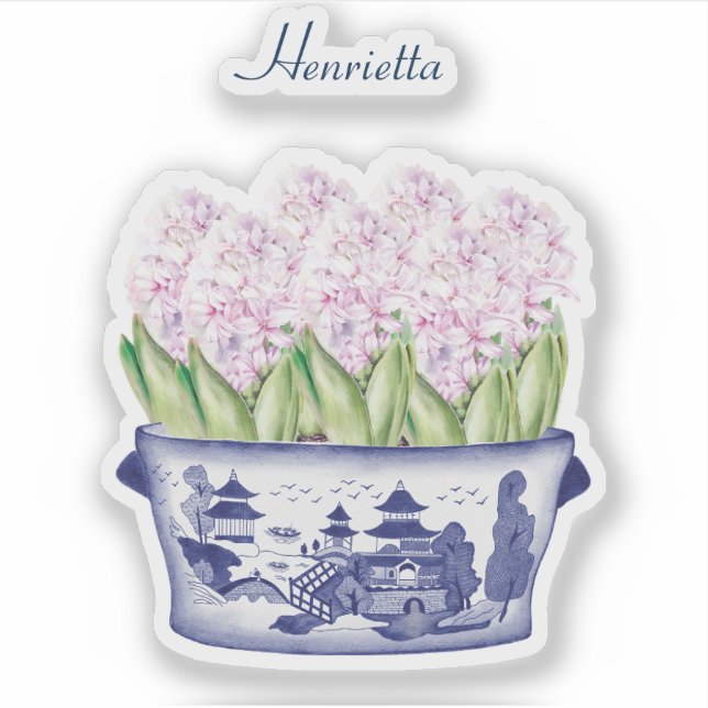 Pink Hyacinth Chinoiserie with Name Vinyl Sticker (Front)
