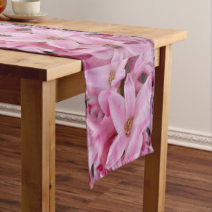 pink hyacinth flower short table runner