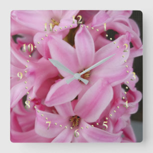 pink hyacinth flower square wall clock
